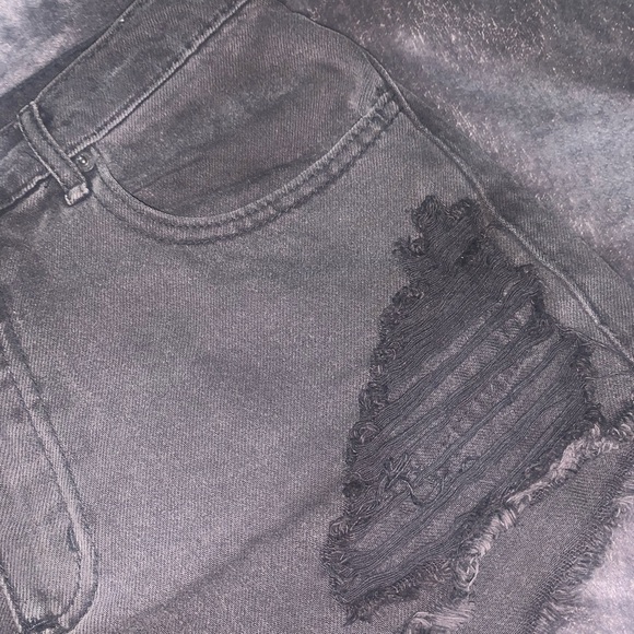 Women’s High-Waisted Distressed Black Denim Shorts - Picture 3 of 9